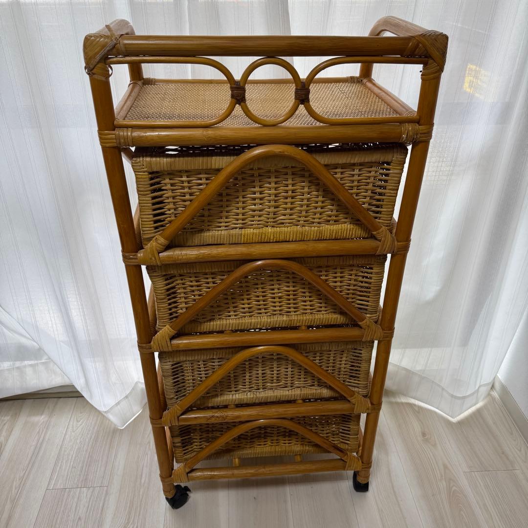 籐 ラタン チェスト キャスター付き ４段 アンティーク レトロ　おしゃれ