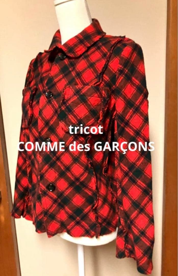 トリココムデギャルソン 丸襟はぎ合わせバイヤスデザインジャケット RED M