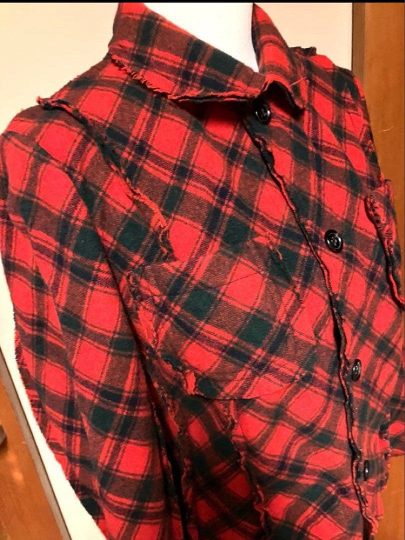 トリココムデギャルソン 丸襟はぎ合わせバイヤスデザインジャケット RED M