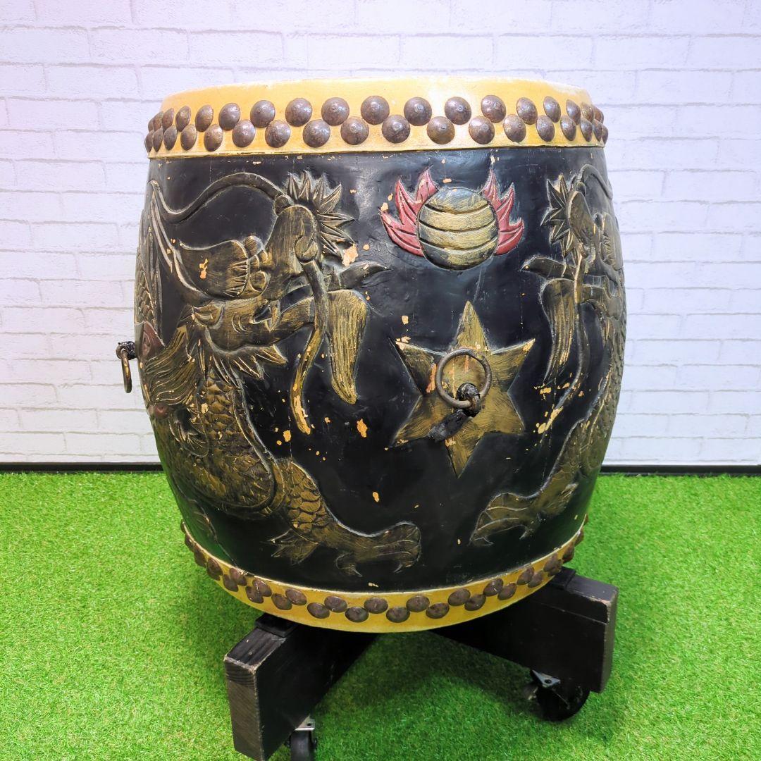 【良品】 和太鼓　長胴太鼓　1尺6寸　龍彫り