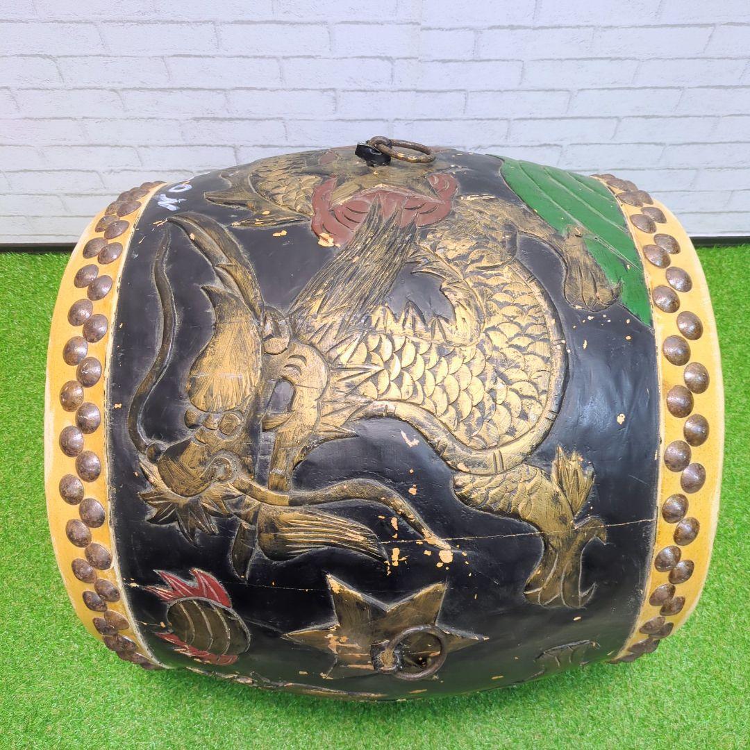 【良品】 和太鼓　長胴太鼓　1尺6寸　龍彫り