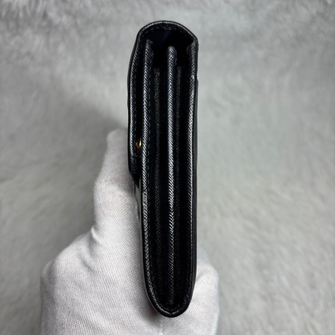 ✨美品✨ プラダ ロングウォレット 金ロゴ ポーチ クラッチバック レザー 黒