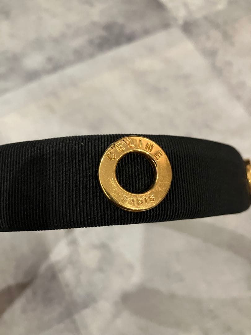 ビンテージ CELINE ブラックカチューシャ ゴールドサークルロゴ