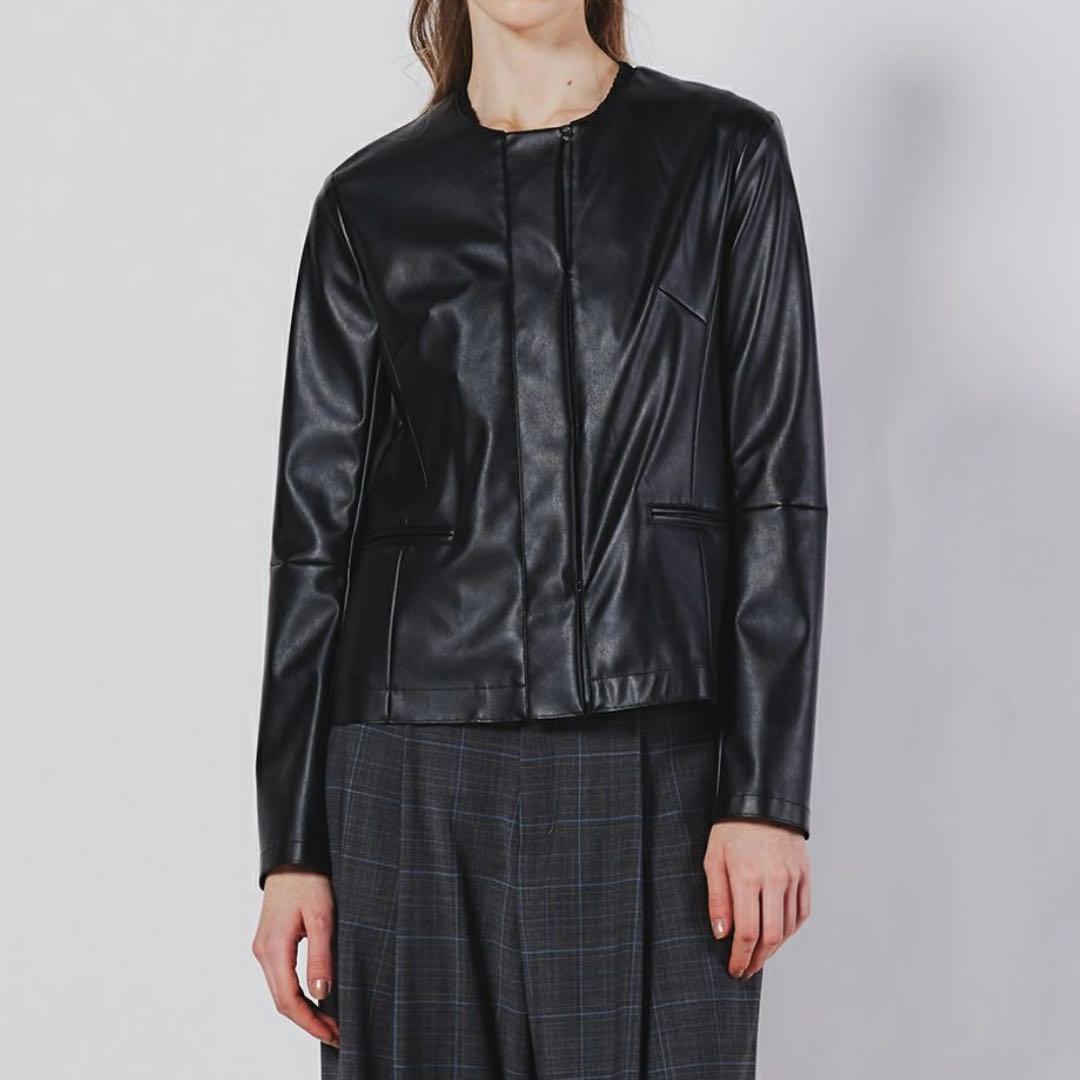 【新品】24AW ソブ フェイクレザーノーカラージャケット 黒 現行 ダブスタ