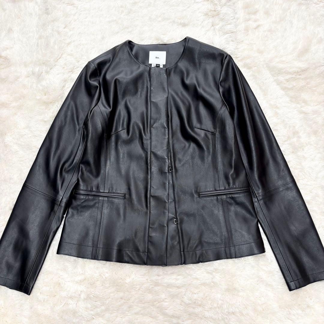 【新品】24AW ソブ フェイクレザーノーカラージャケット 黒 現行 ダブスタ