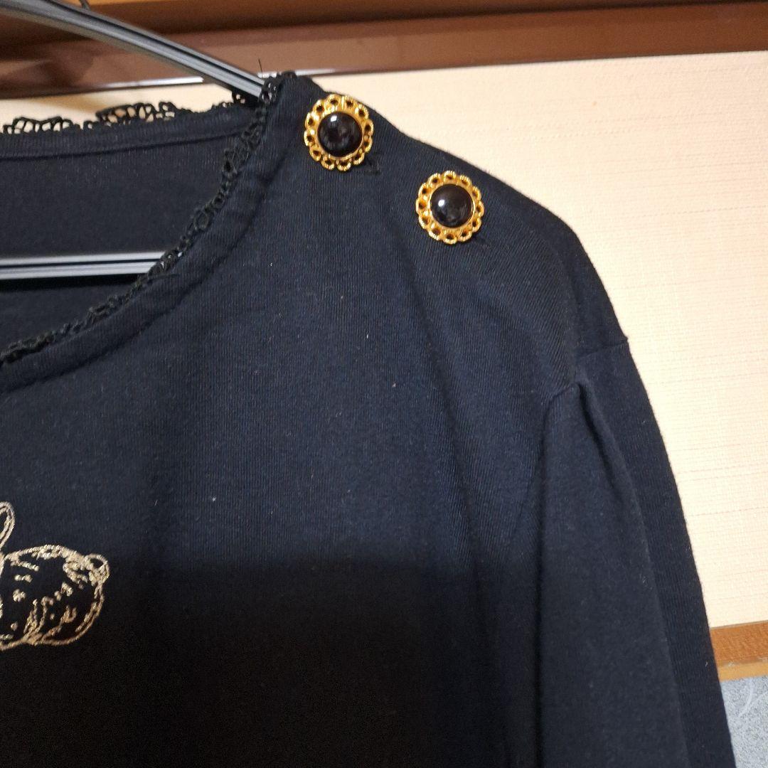 フランシュリッペFL5ウサギ刺繍の黒長袖トップス