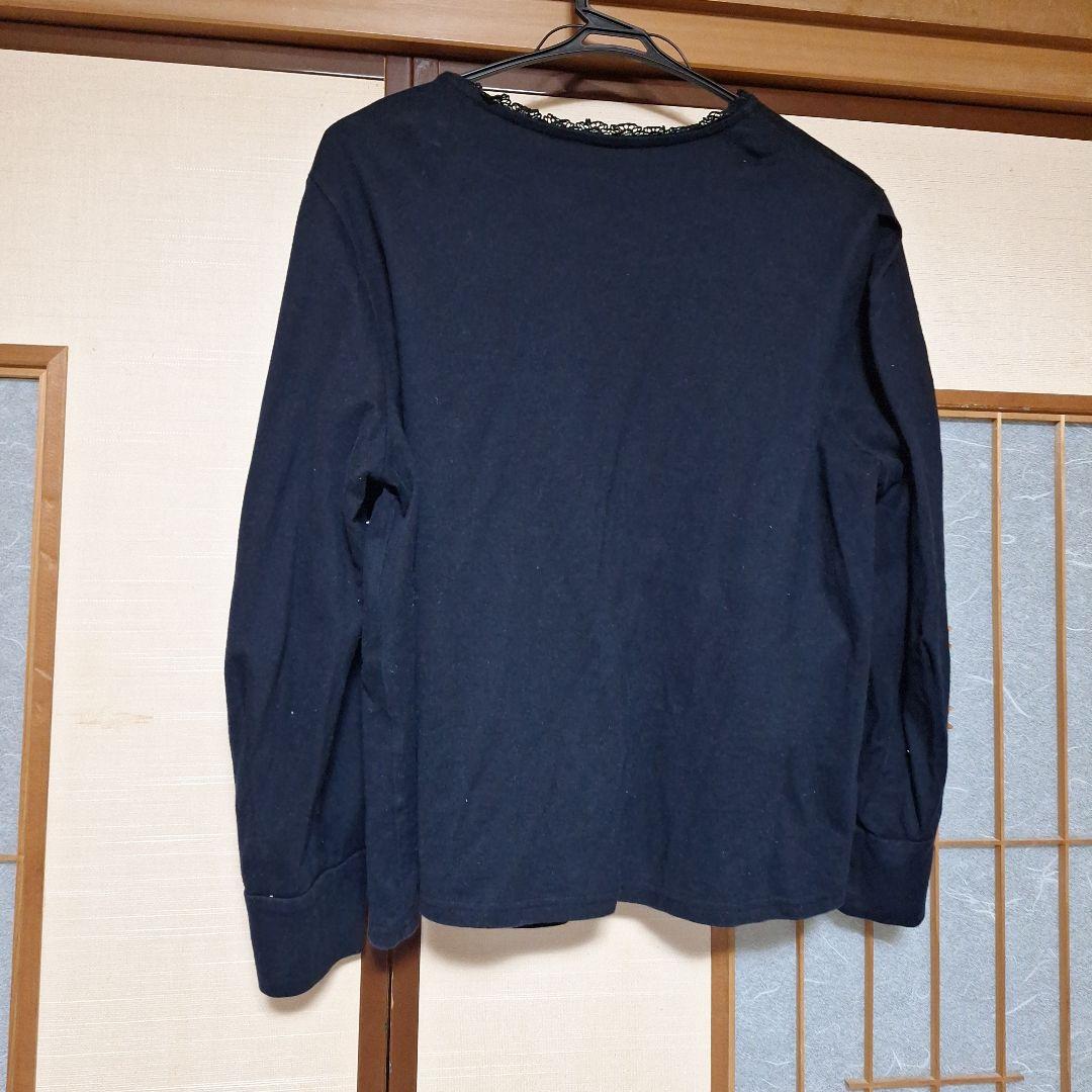 フランシュリッペFL5ウサギ刺繍の黒長袖トップス