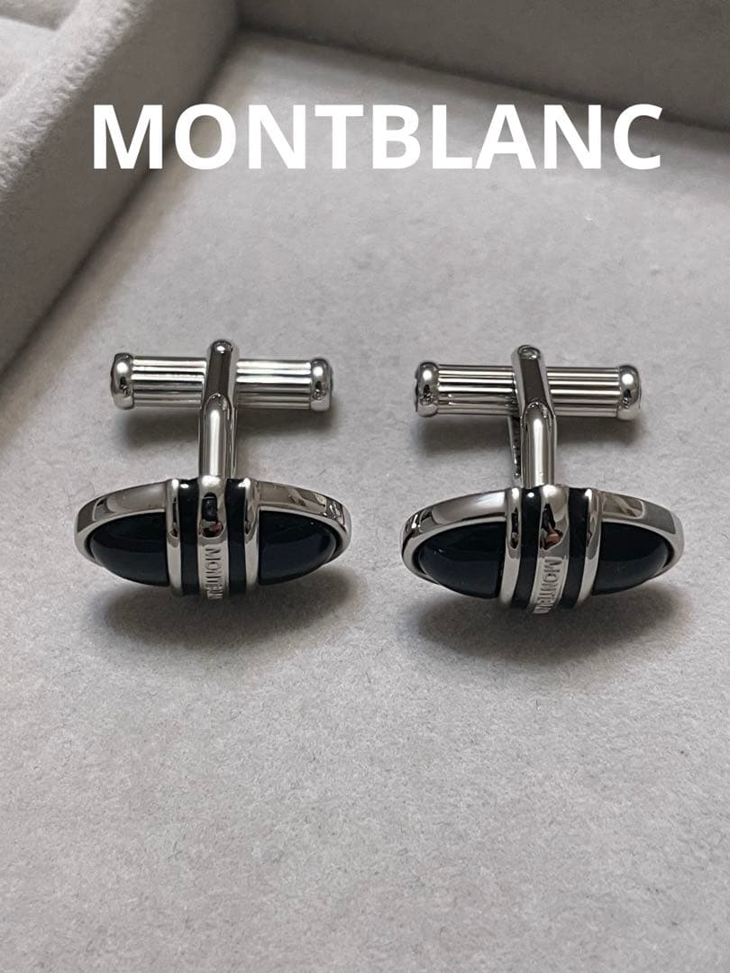 美品　MONTBLANC カフス　オニキス　 オーバル　シルバー　ブラック