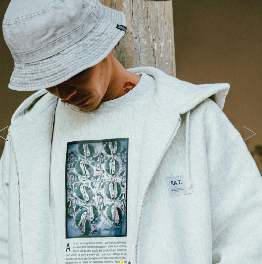 極美品FAT前後両面プリントSbコラボスウェット大きめSKINNY(L) グレー