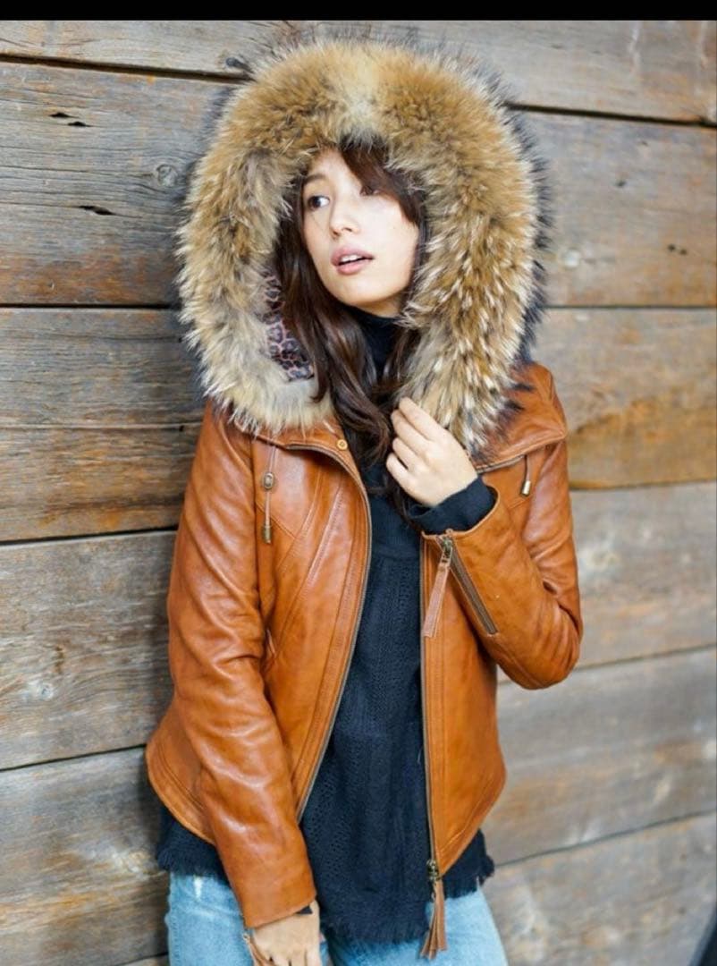 goa本革レザージャケット　ラクーンフード