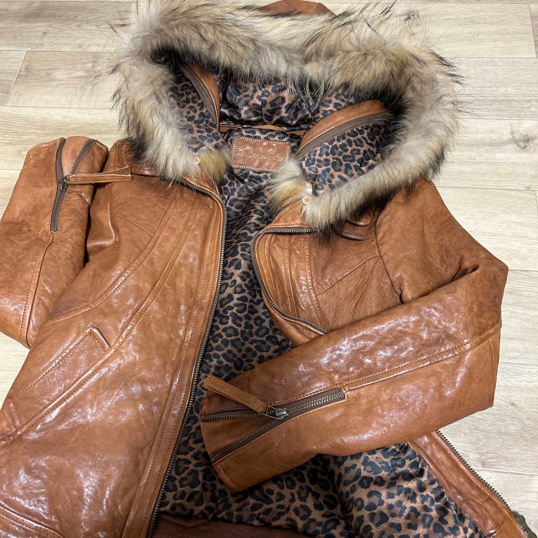 goa本革レザージャケット　ラクーンフード