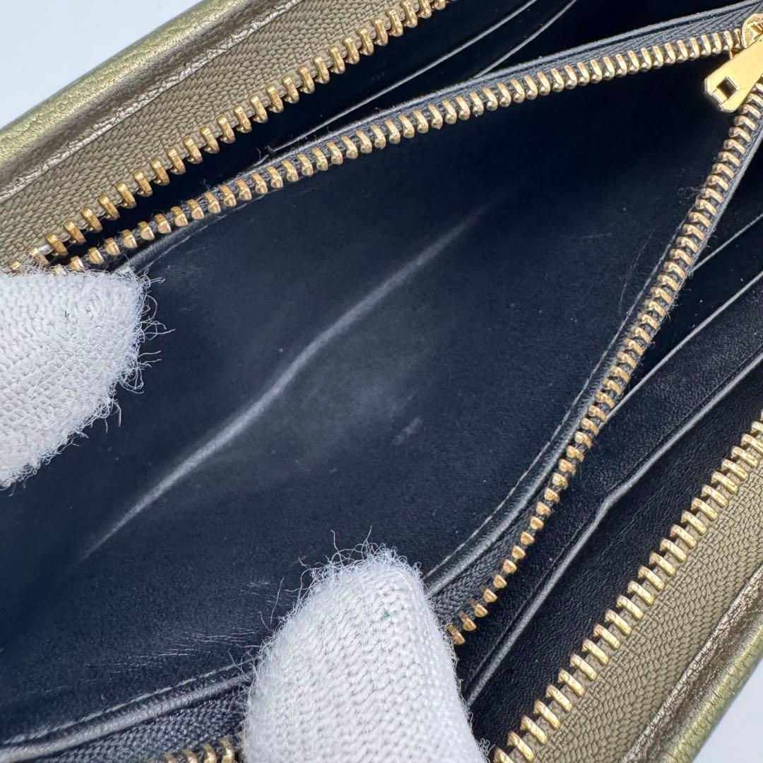 LOEWE ロエベ アナグラム レザー ラウンド 長財布 カーキゴールド