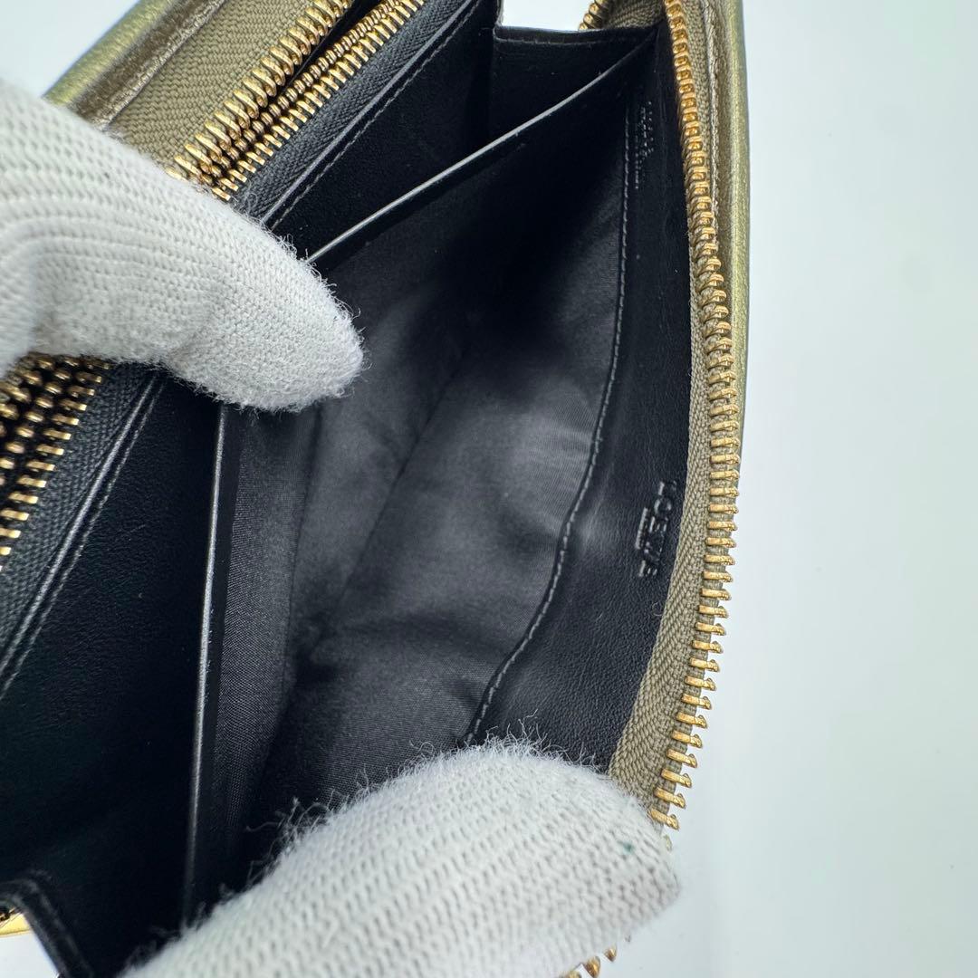 LOEWE ロエベ アナグラム レザー ラウンド 長財布 カーキゴールド