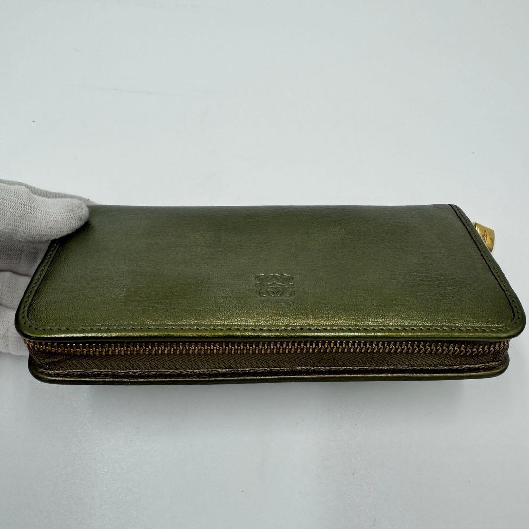 LOEWE ロエベ アナグラム レザー ラウンド 長財布 カーキゴールド