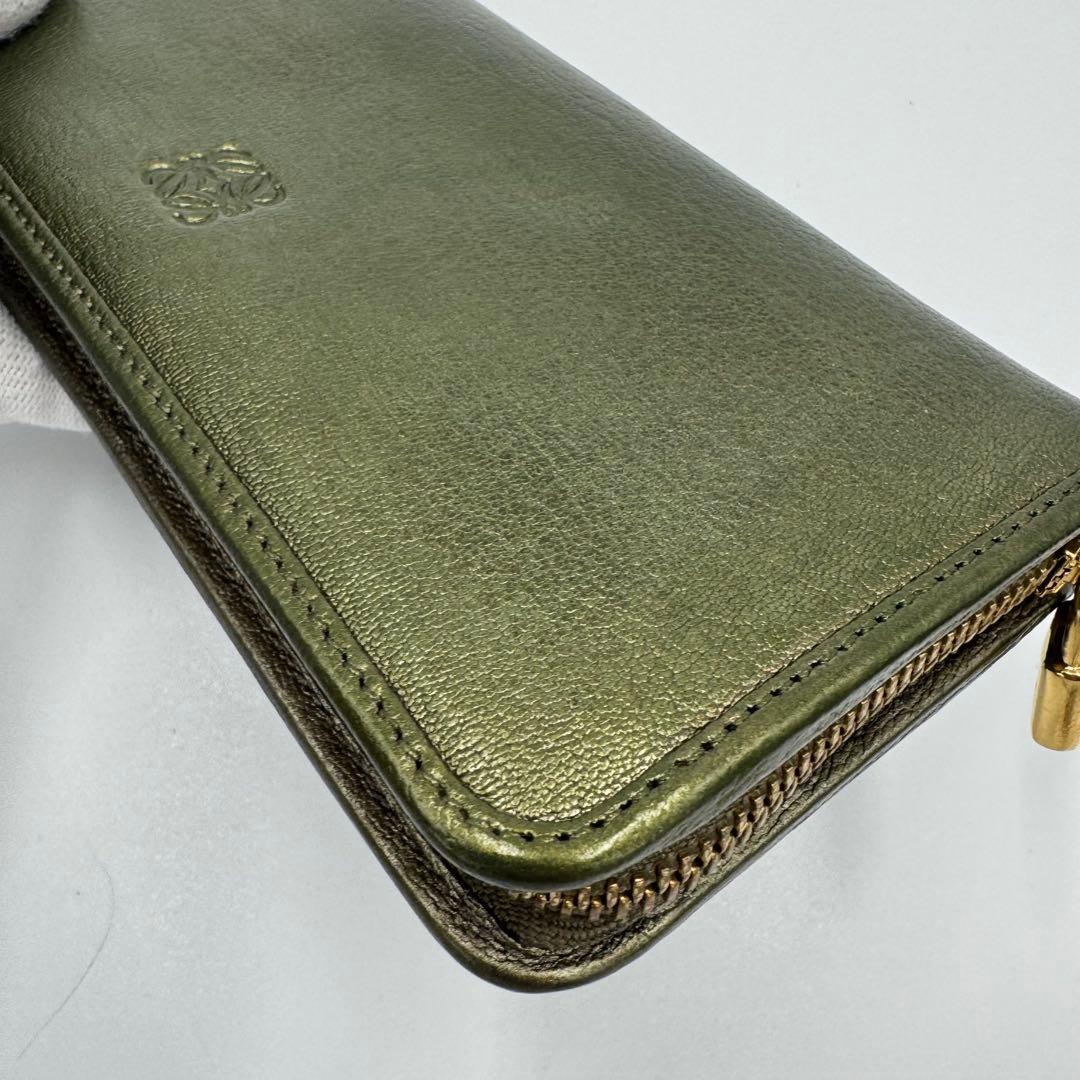 LOEWE ロエベ アナグラム レザー ラウンド 長財布 カーキゴールド