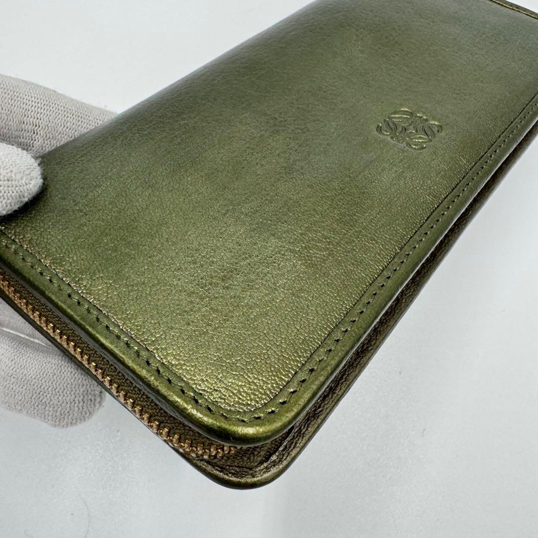LOEWE ロエベ アナグラム レザー ラウンド 長財布 カーキゴールド