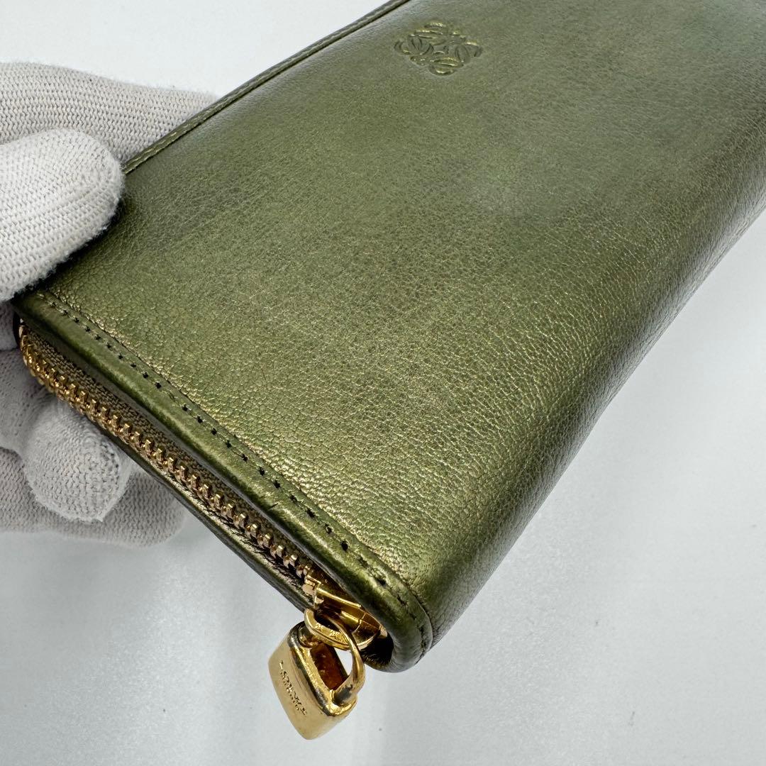 LOEWE ロエベ アナグラム レザー ラウンド 長財布 カーキゴールド