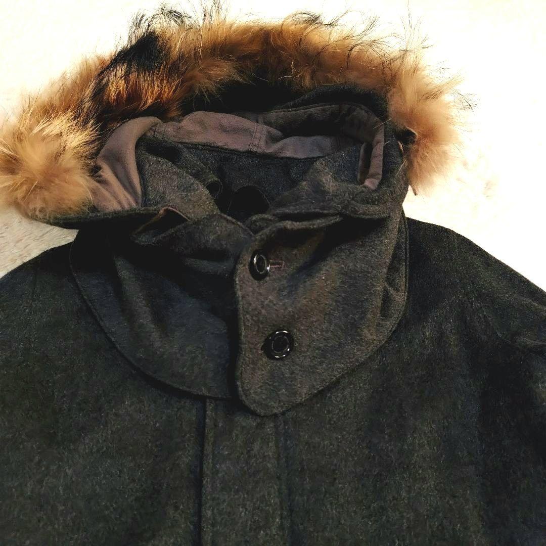 ジョンブル カシミヤ混 ウール モッズコート ラクーンファー グレー フード着脱