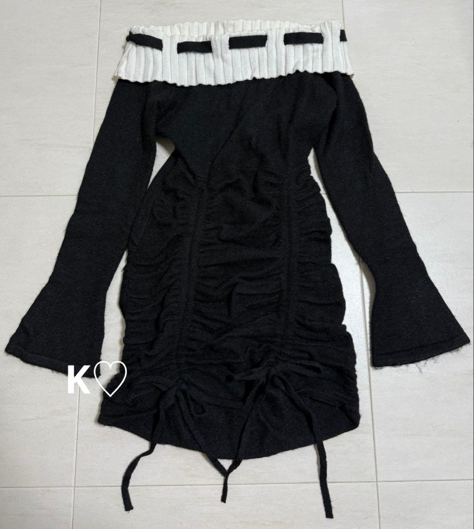 Darich ダーリッチ オフショルステッチニットミニワンピース BLK フリー