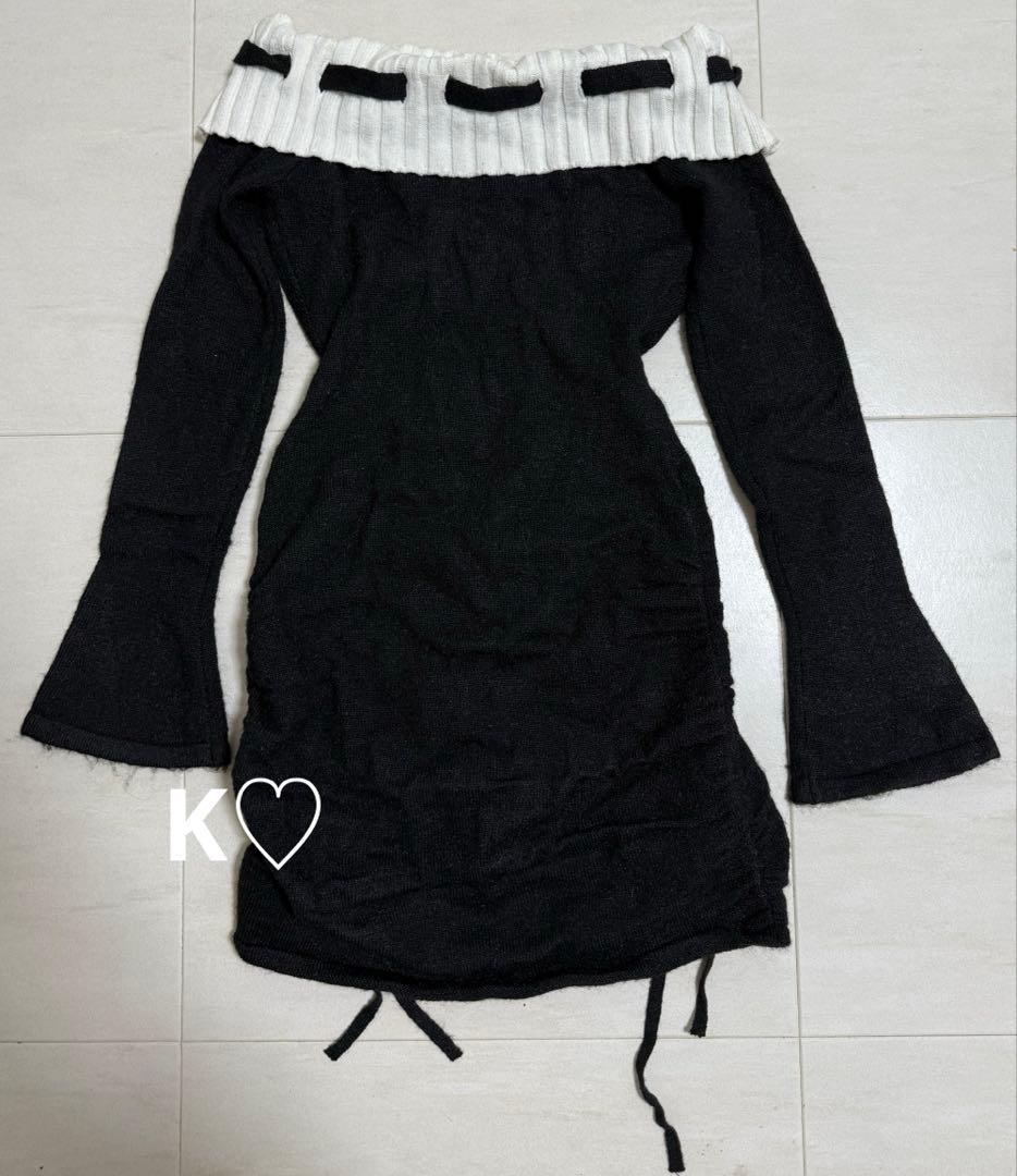 Darich ダーリッチ オフショルステッチニットミニワンピース BLK フリー