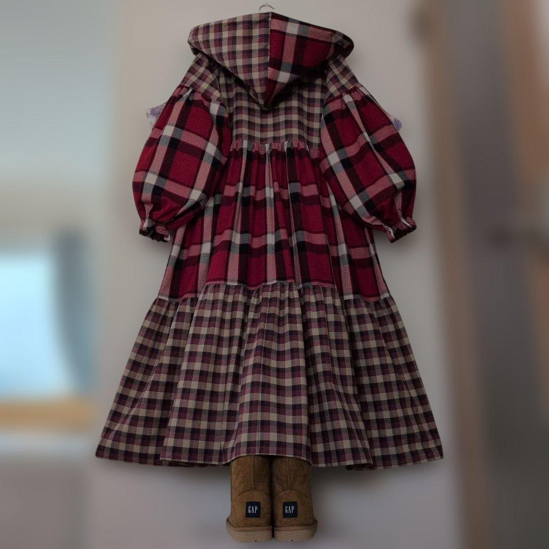 ハンドメイド　裏起毛の暖かロングワンピース＆フード付マフラー