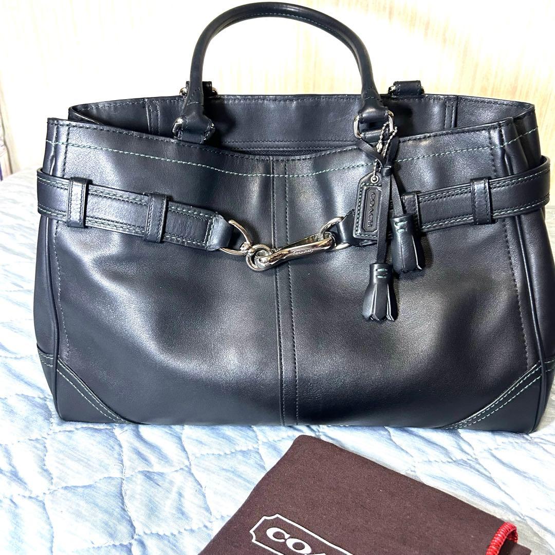 レア！グリーンステッチ COACH コーチ レザー キャリオールトート A4 黒