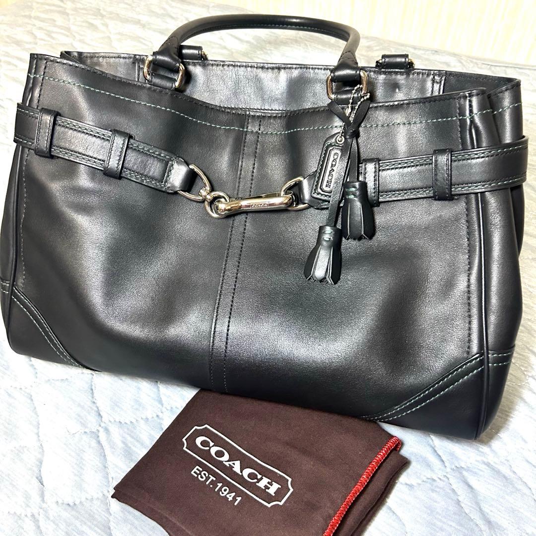 レア！グリーンステッチ COACH コーチ レザー キャリオールトート A4 黒