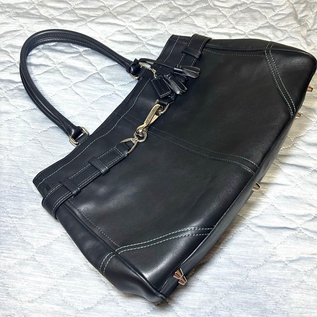 レア！グリーンステッチ COACH コーチ レザー キャリオールトート A4 黒