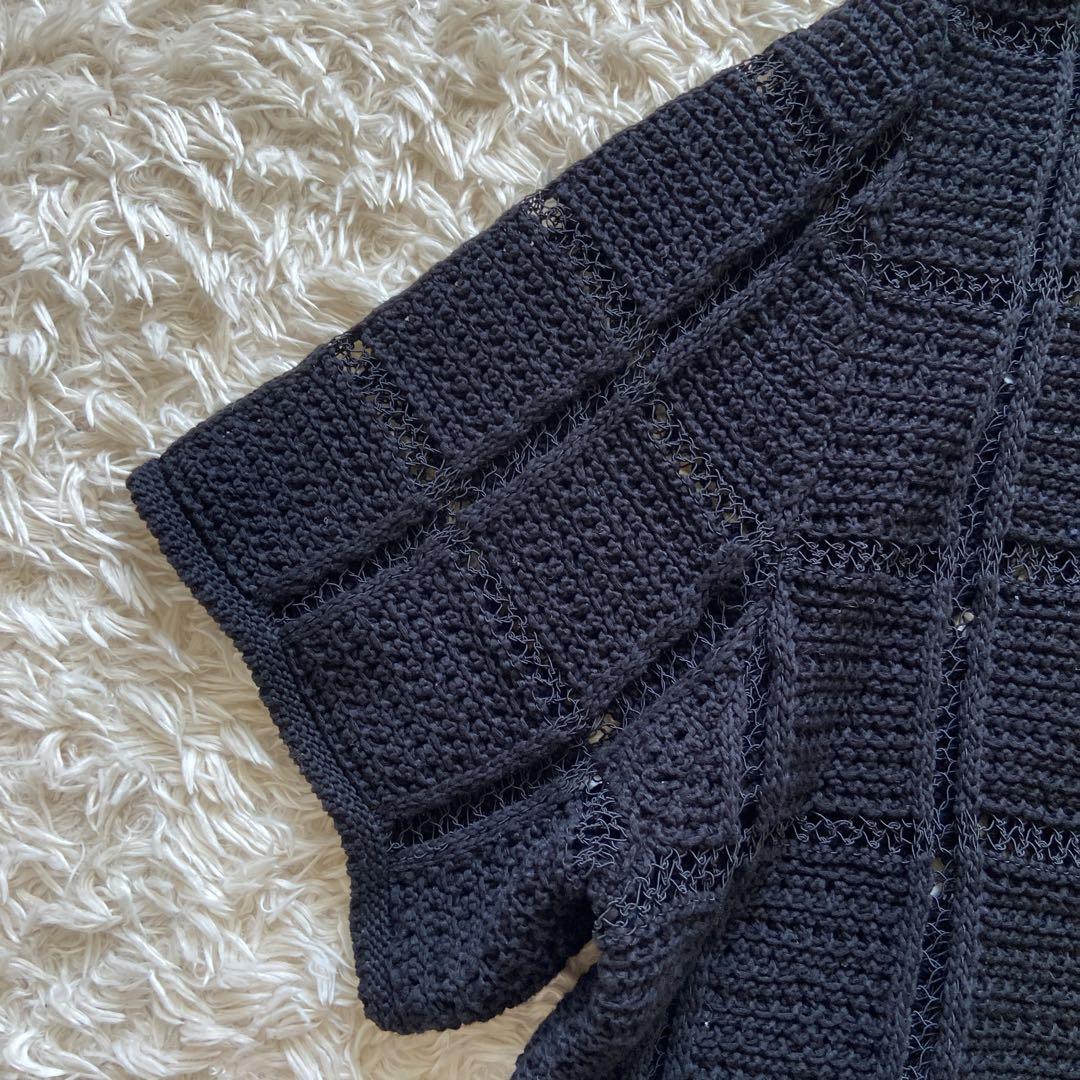 美品　ドリスヴァンノッテン　透かし編みニットポロシャツ　ブラック　M位