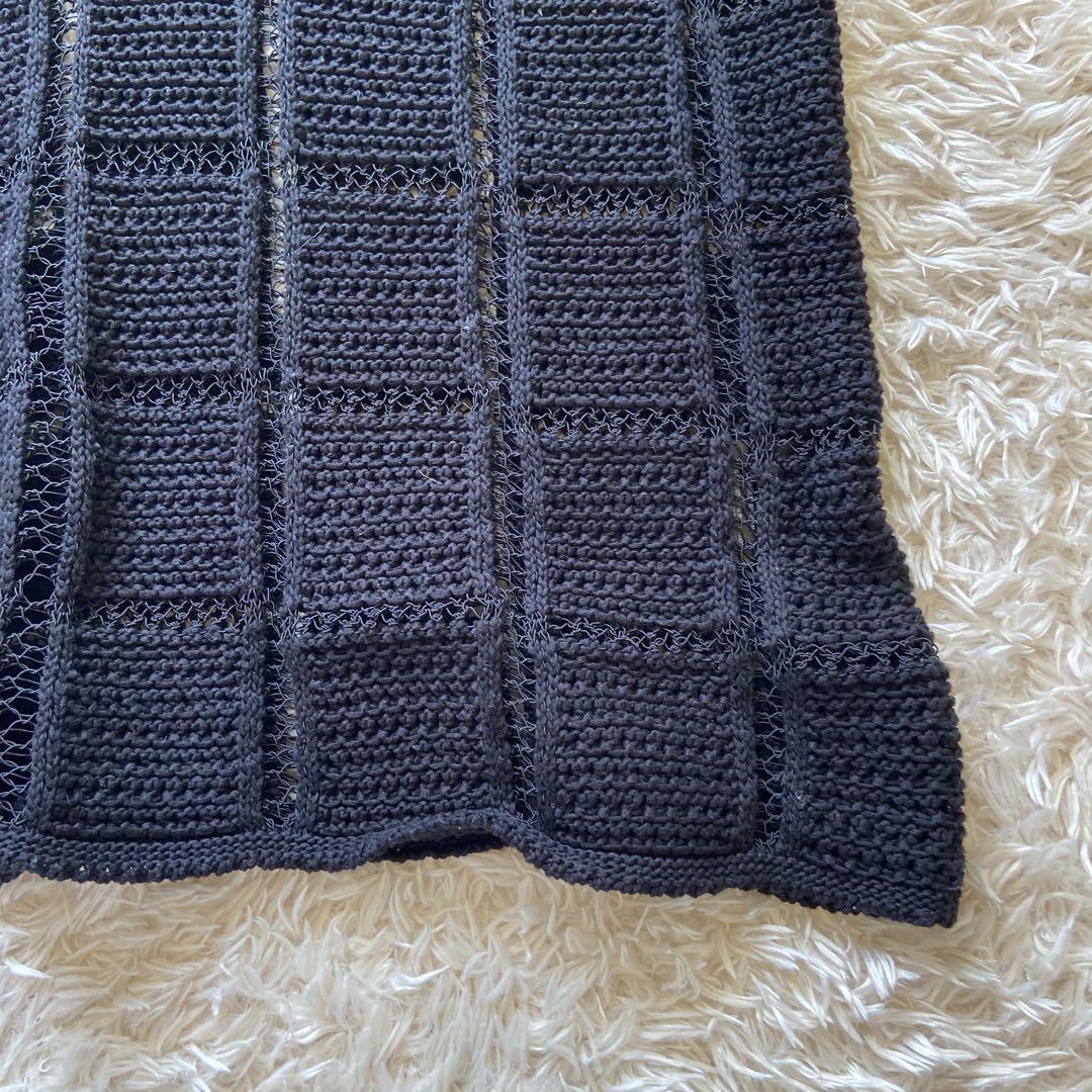 美品　ドリスヴァンノッテン　透かし編みニットポロシャツ　ブラック　M位