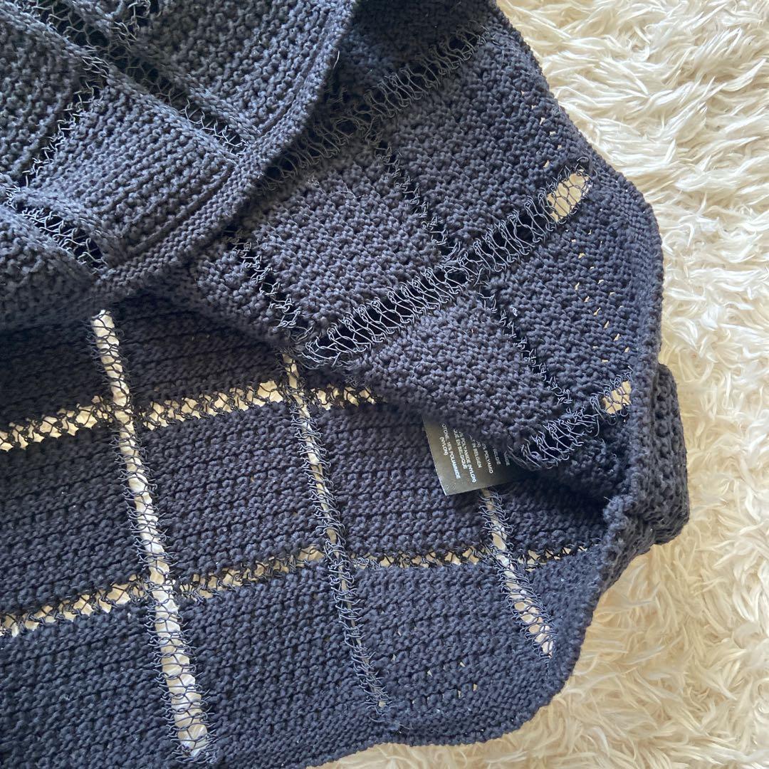 美品　ドリスヴァンノッテン　透かし編みニットポロシャツ　ブラック　M位