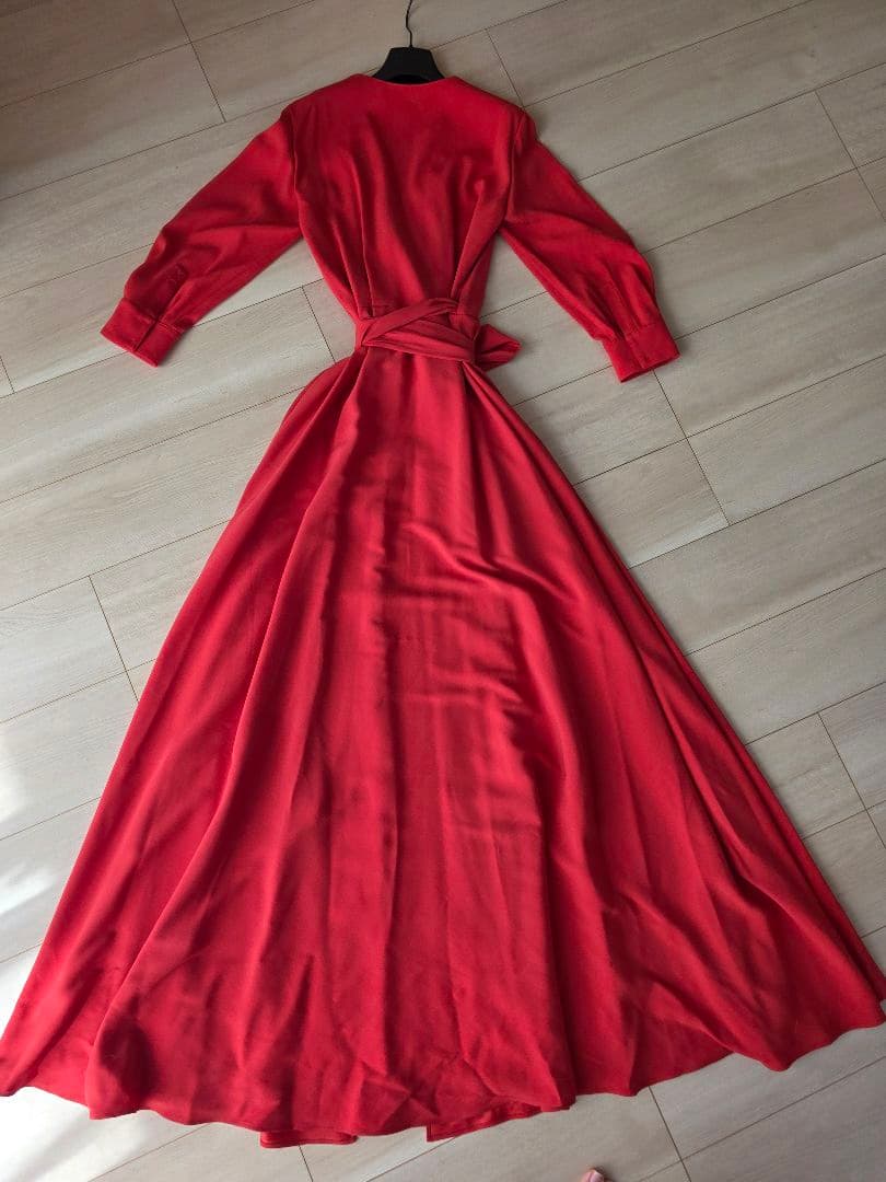 【美品】ポールカ ロングドレス ラップドレス キャバドレス ホステス 赤