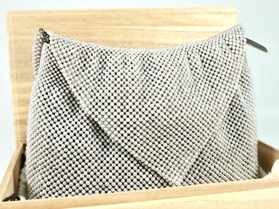 本真珠　パール　グレー ハンドバッグ 木箱付き