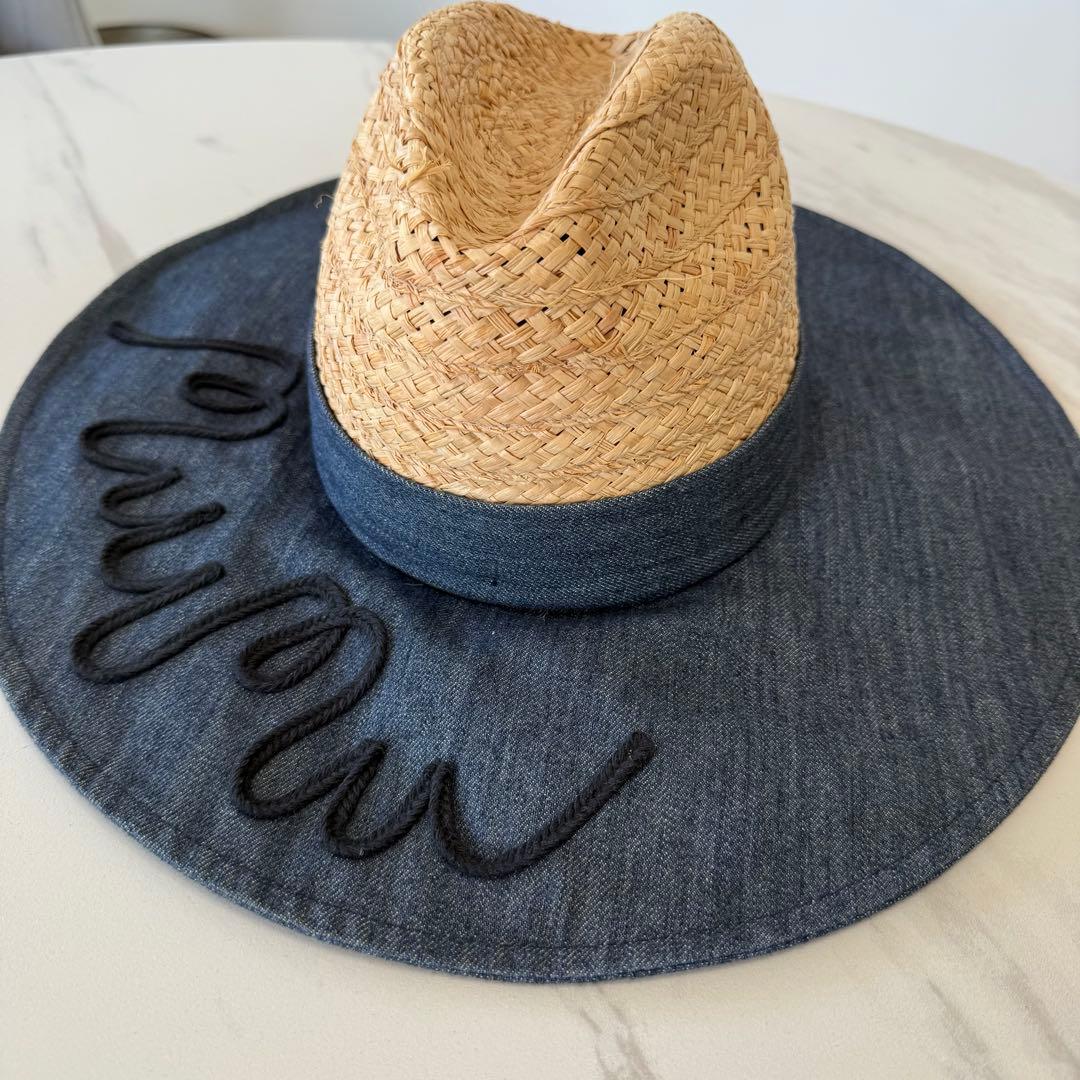 美品 MIU MIU（ミュウミュウ） デニムリボン付き ストローハット