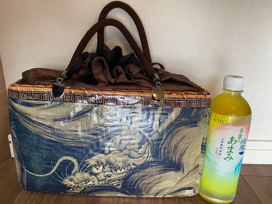 【新品】一閑張り　獅子×龍神　かごバッグ　一貫張　着物用バッグ