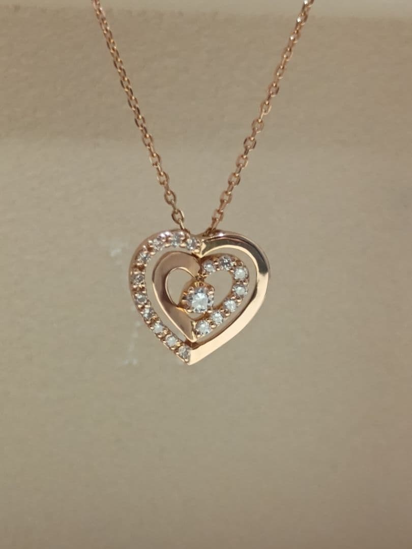 【お取り置き】ヴァンドーム青山 18金 PG ハート型 ダイヤモンド ネックレス