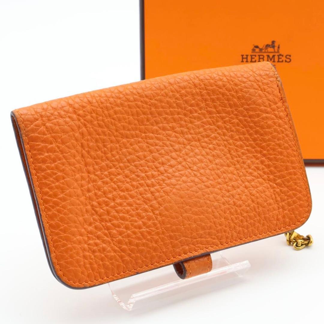 【極美品】HERMES ドゴン　ケース　オレンジ　小銭入れ