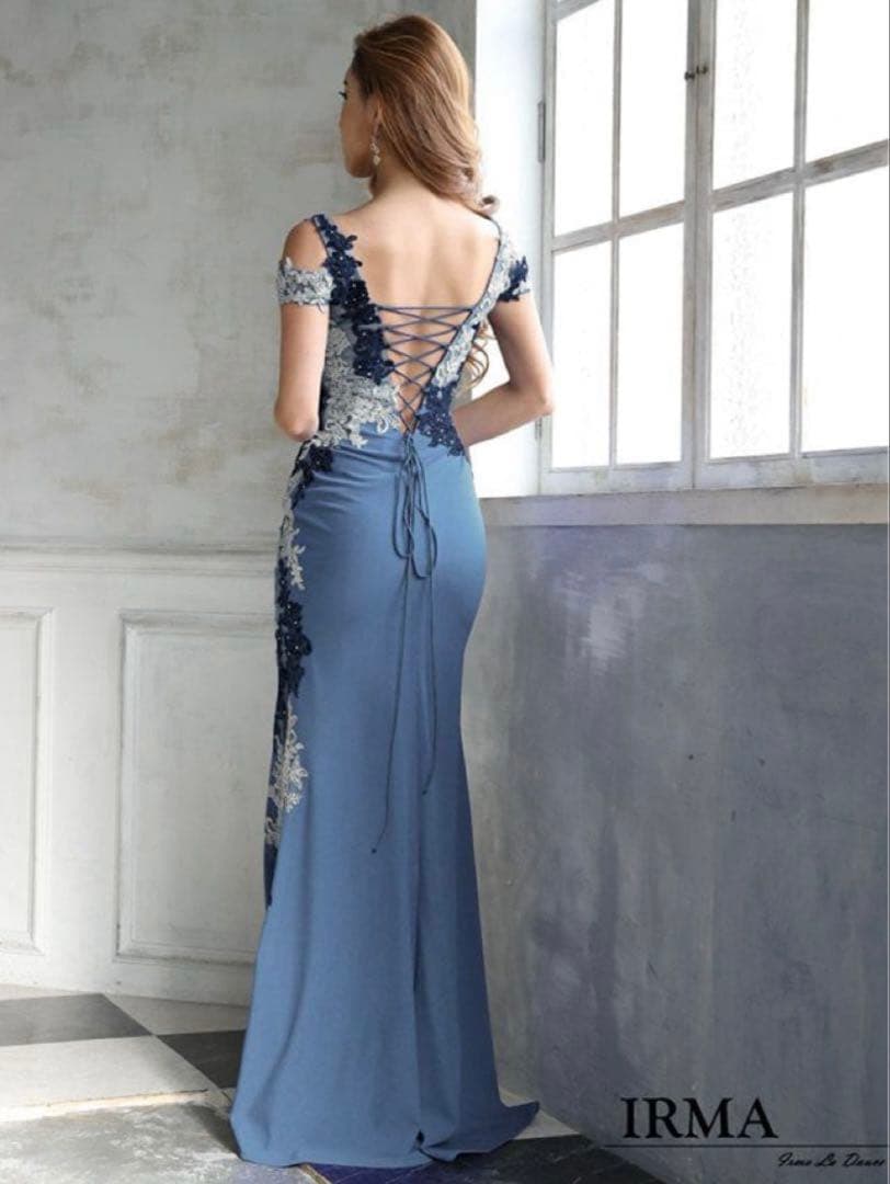 IRMA イルマ キャバドレス ロング フラワー 刺繍レース ロストブルー