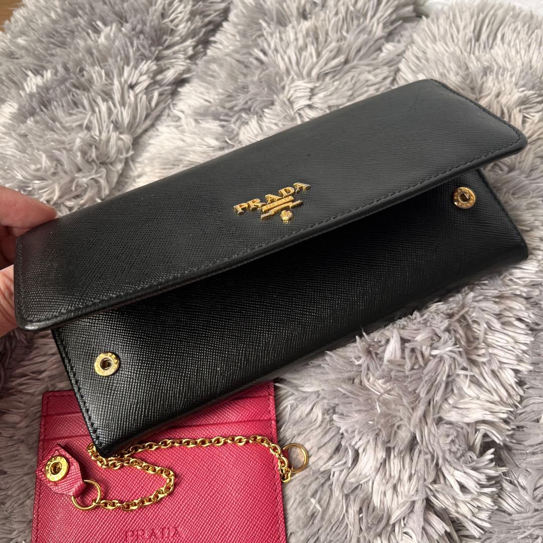 PRADA✨バイカラー　サフィアーノ　長財布　カードケース　ブラック