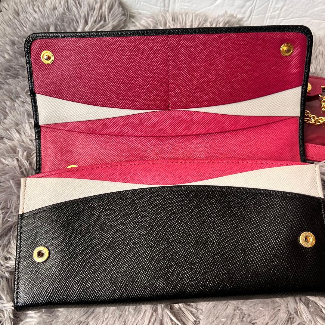 PRADA✨バイカラー　サフィアーノ　長財布　カードケース　ブラック