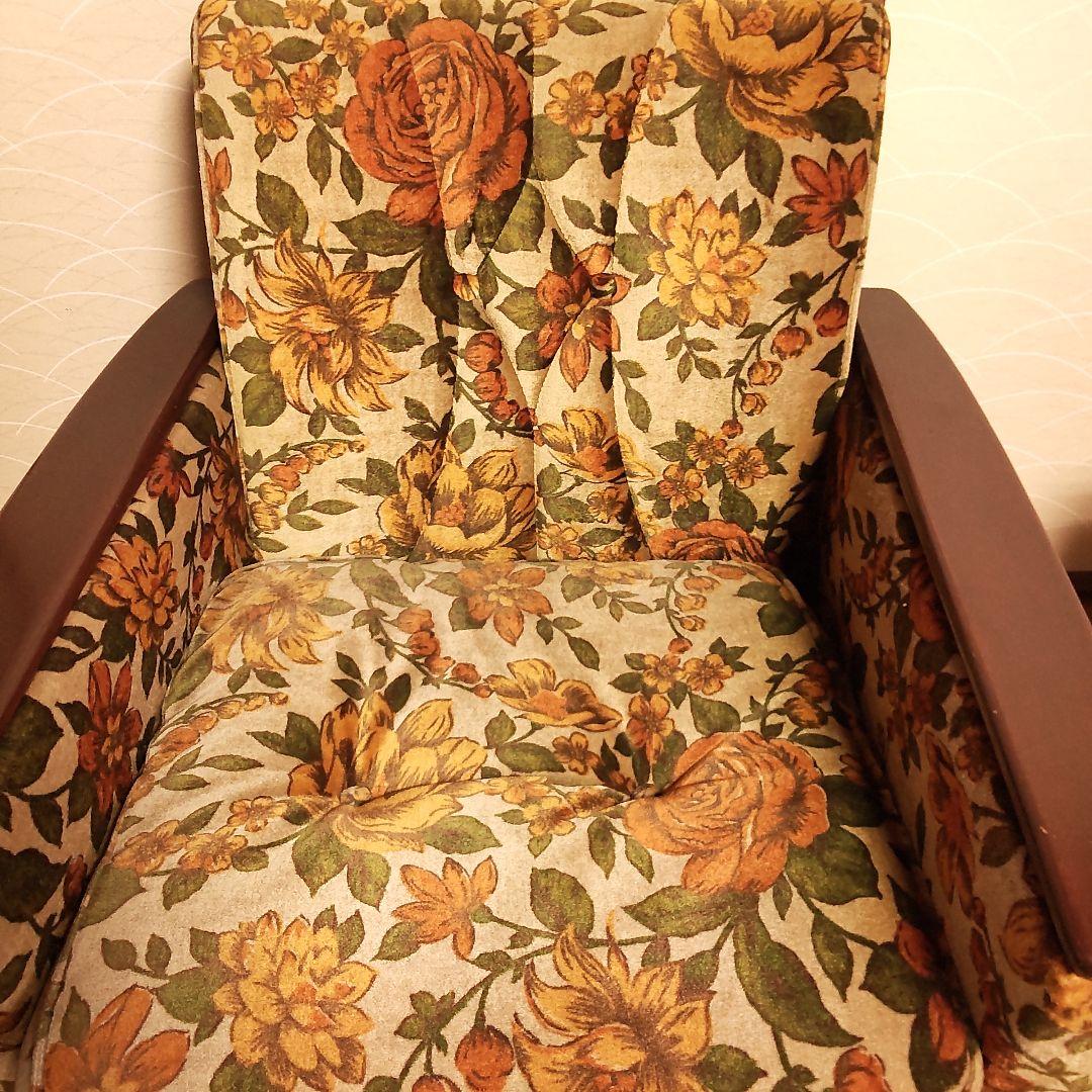 ぷ*ん様 昭和レトロ 花柄 1人掛け ソファ 椅子 チェア ソファー 大柄