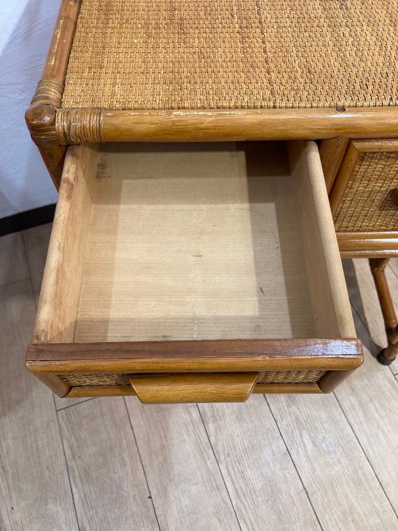 ラタン製　ドレッサー　机　椅子セット　昭和レトロ　ビンテージ