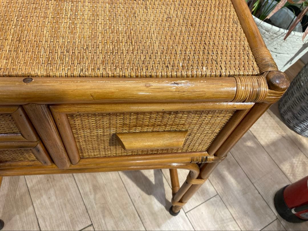 ラタン製　ドレッサー　机　椅子セット　昭和レトロ　ビンテージ