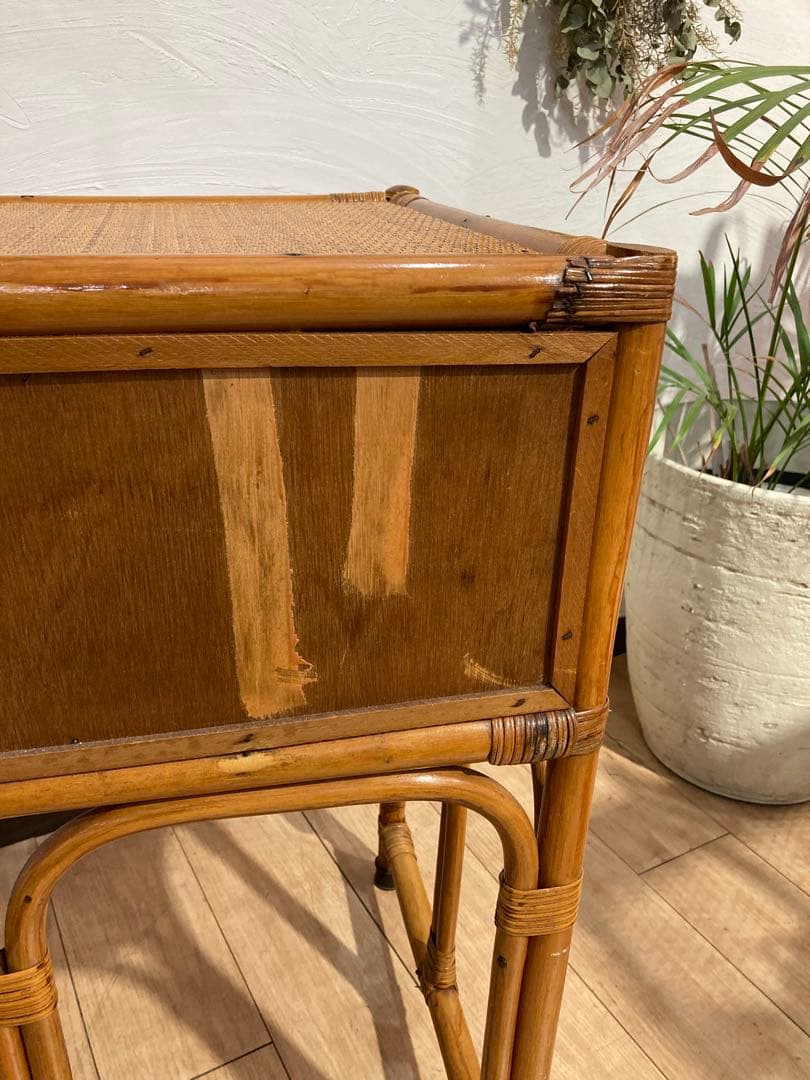 ラタン製　ドレッサー　机　椅子セット　昭和レトロ　ビンテージ