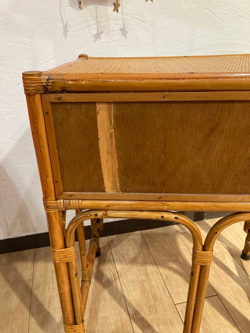 ラタン製　ドレッサー　机　椅子セット　昭和レトロ　ビンテージ