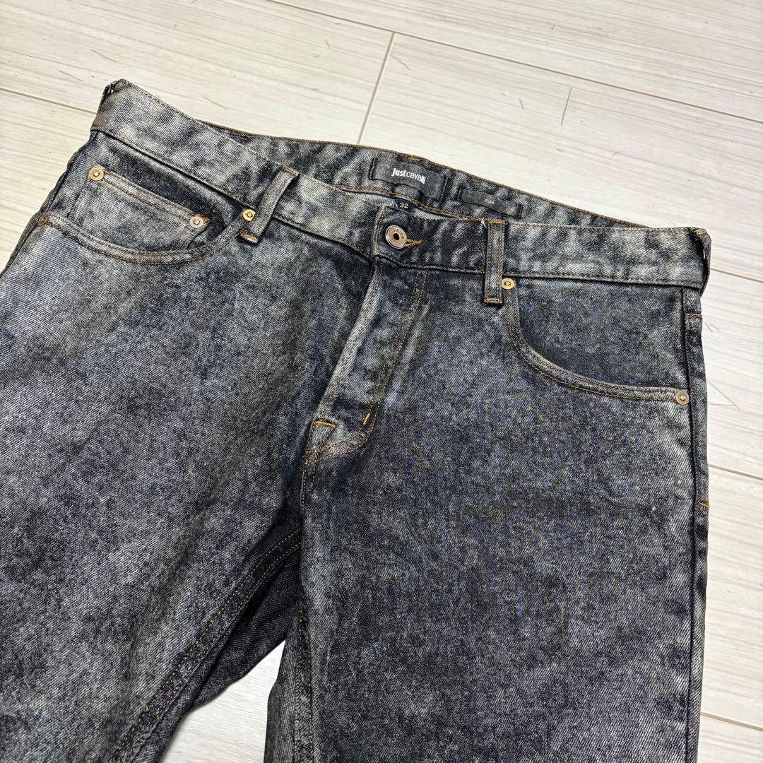 美品 Just Cavalli デニム 箔コーティング ストレッチ スリムパンツ