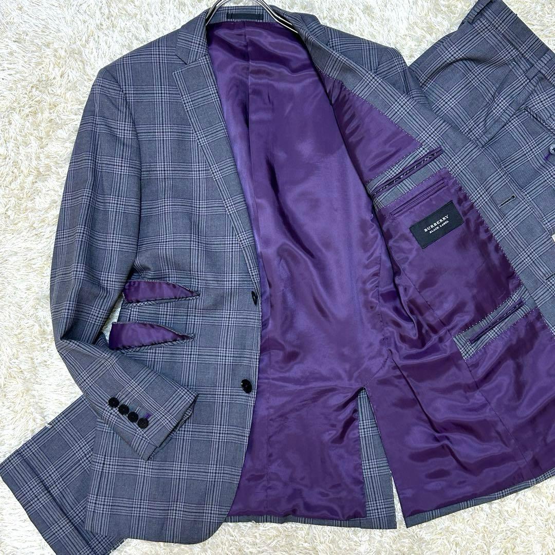 【美品 ウールシルク】バーバリーブラックレーベル　スーツ　チェック柄　グレー