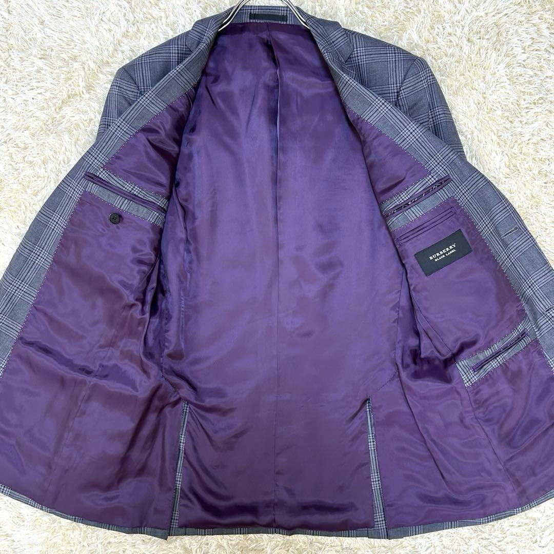 【美品 ウールシルク】バーバリーブラックレーベル　スーツ　チェック柄　グレー