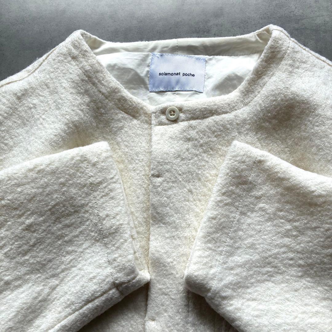完売品 ソラモナポッシェ 圧縮ニット ウール ジャケット アウター アイボリー