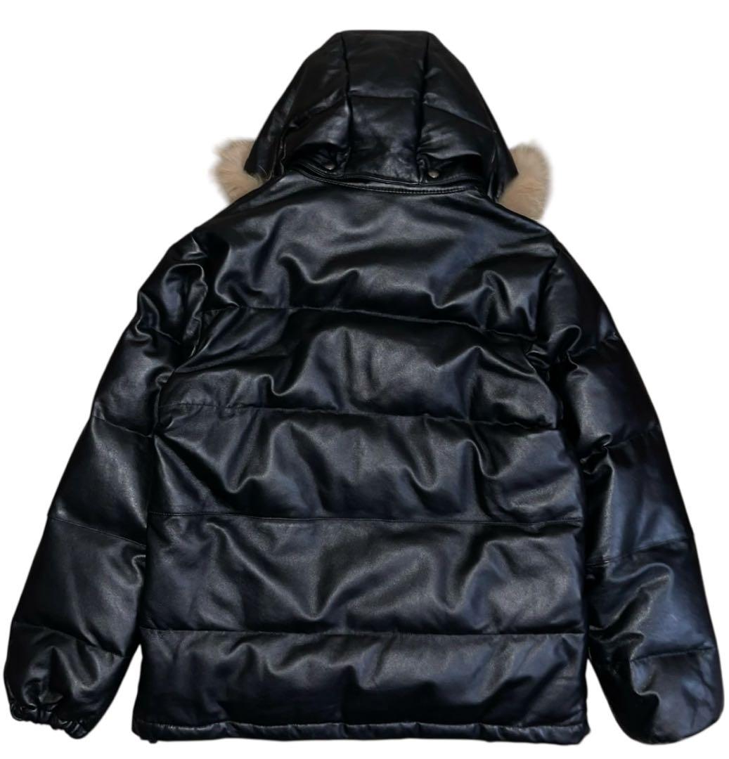 波達 ブラック 羊革 レザー ダウンジャケット ファー付き